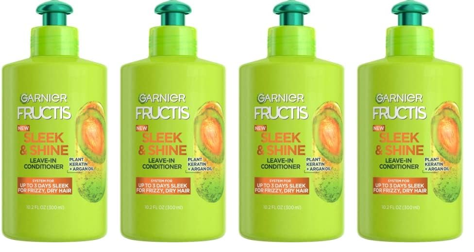 Garnier Fructis Sleek & Shine Leave-In Conditioning Cream for Frizzy, Dry Hair, Plant Keratin + Argan Oil, 10.2 Fl Oz, 2 Count (Packaging May Vary)