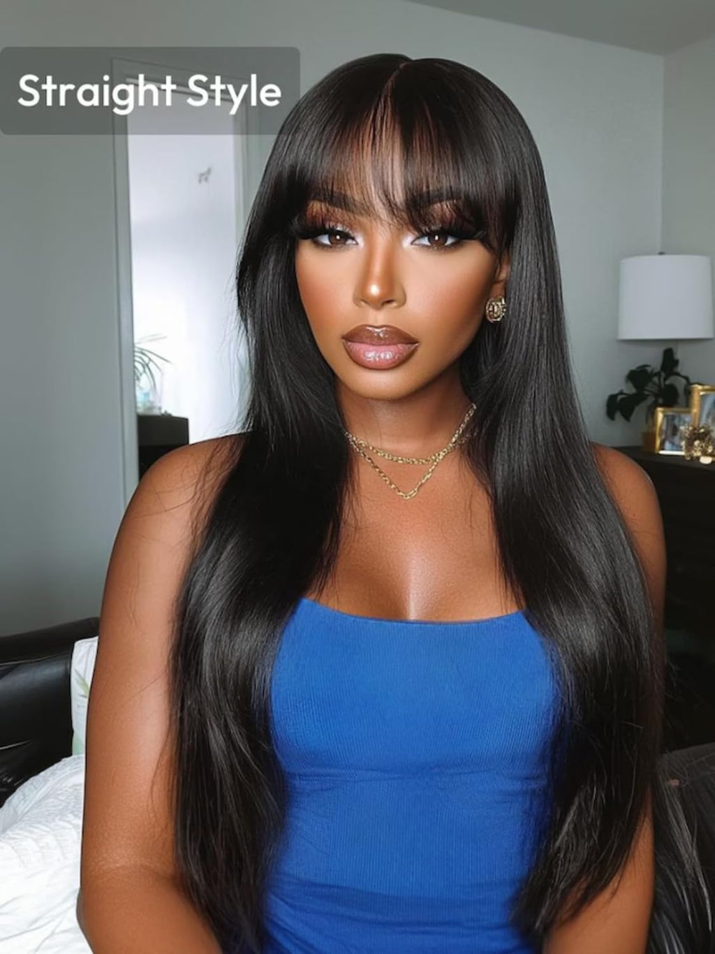 UNICE Bye Bye Knots Curtain Bangs Wig Loose Wave 7x5 Lace Glueless Pre Everything Wigs Human Hair Pre Plucked Pre Cut Bleached Knots Put on and Go Wig Natural Black for Women 180% Density 16 Inch