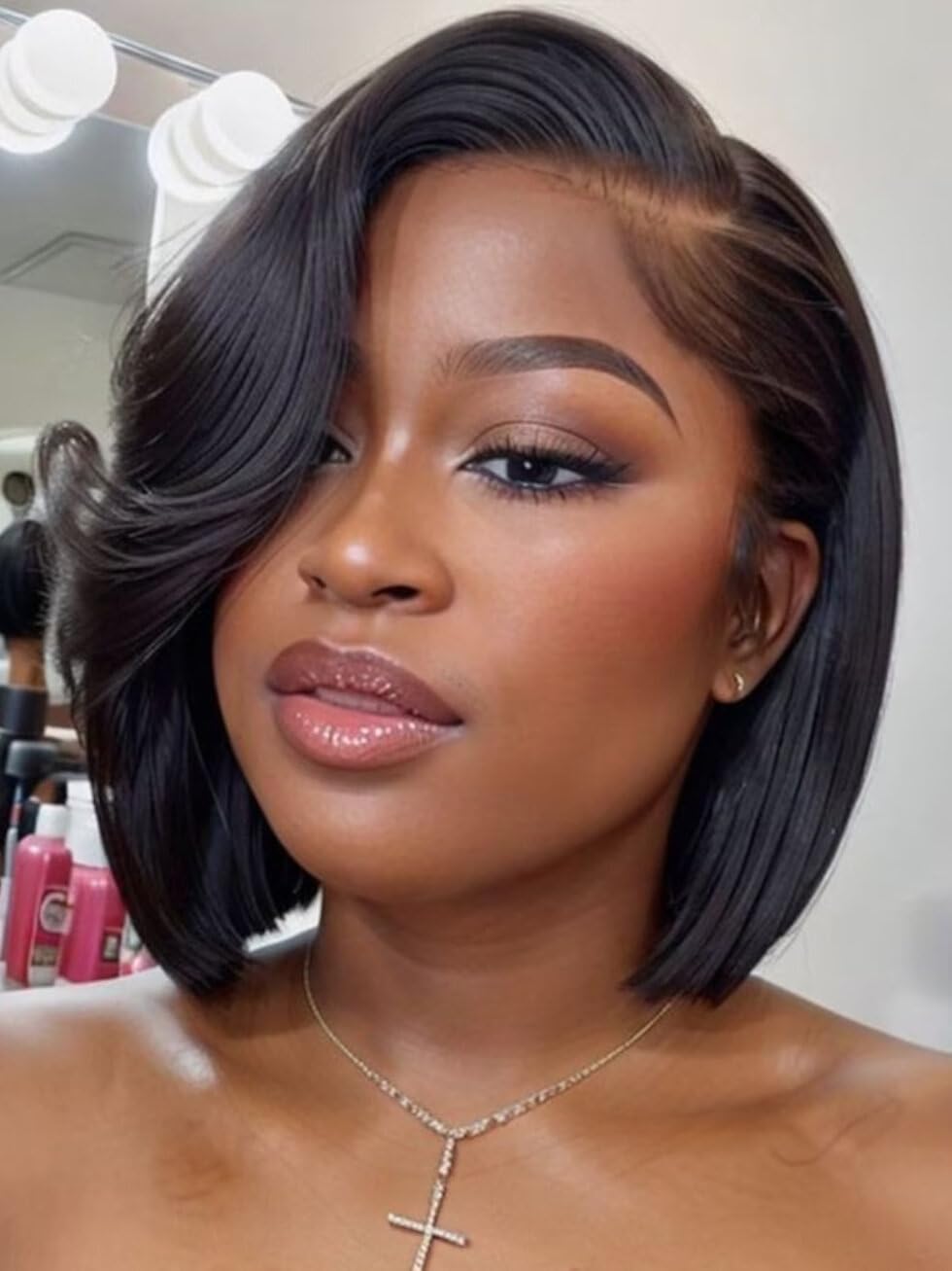UNICE 12 inch Loose Wavy Short Bob Wigs human Hair Chestnut Brown 13x4 HD Lace Front Glueless Wigs Human Hair Pre Plucked Pre Cut Lace Bleached Knots Ready to Wear Wig