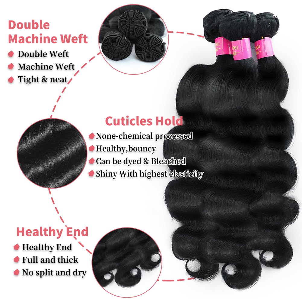 12A Human Hair Bundles Body Wave Bundles Human Hair 20 22 24 26 Inch 100% Unprocessed Brazilian Virgin Hair Body Wave 4 Bundles Human Hair Extensions for Women