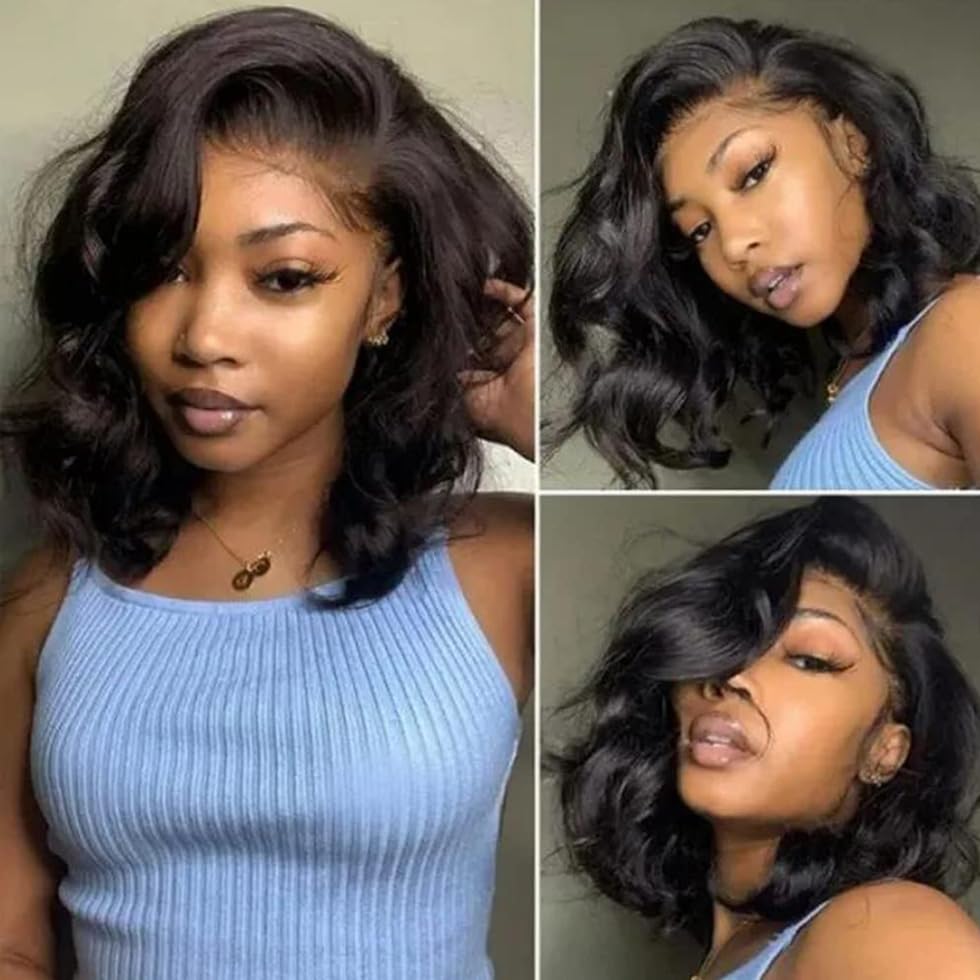 UNICE 12 inch Loose Wavy Short Bob Wigs human Hair Chestnut Brown 13x4 HD Lace Front Glueless Wigs Human Hair Pre Plucked Pre Cut Lace Bleached Knots Ready to Wear Wig