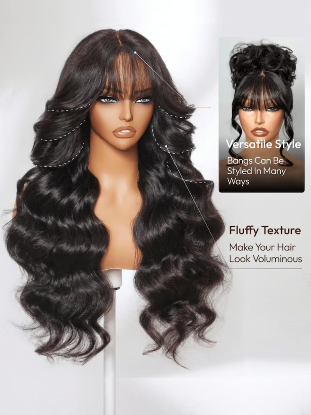 UNICE Bye Bye Knots Curtain Bangs Wig Loose Wave 7x5 Lace Glueless Pre Everything Wigs Human Hair Pre Plucked Pre Cut Bleached Knots Put on and Go Wig Natural Black for Women 180% Density 16 Inch