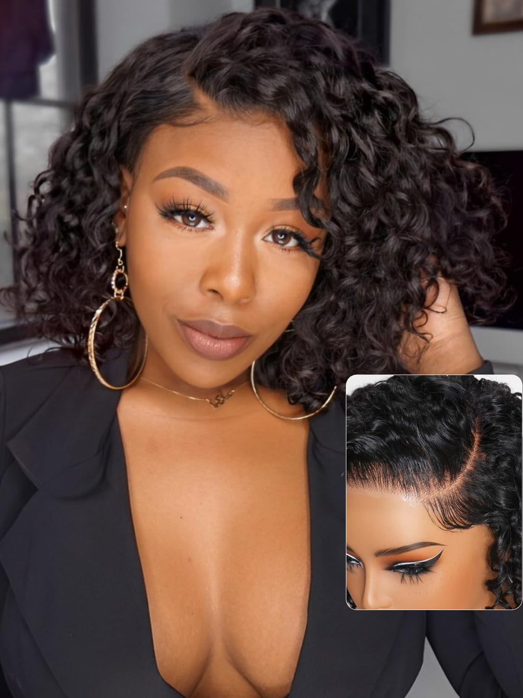 UNICE 10 inch Short Curly Bob Wig Human Hair Bye Bye Knots Glueless Wigs Pre Plucked Pre Cut Bleached Knots 7x5 Lace Closure Ready to Go Human Hair Bob Wig Ombre Brown Color