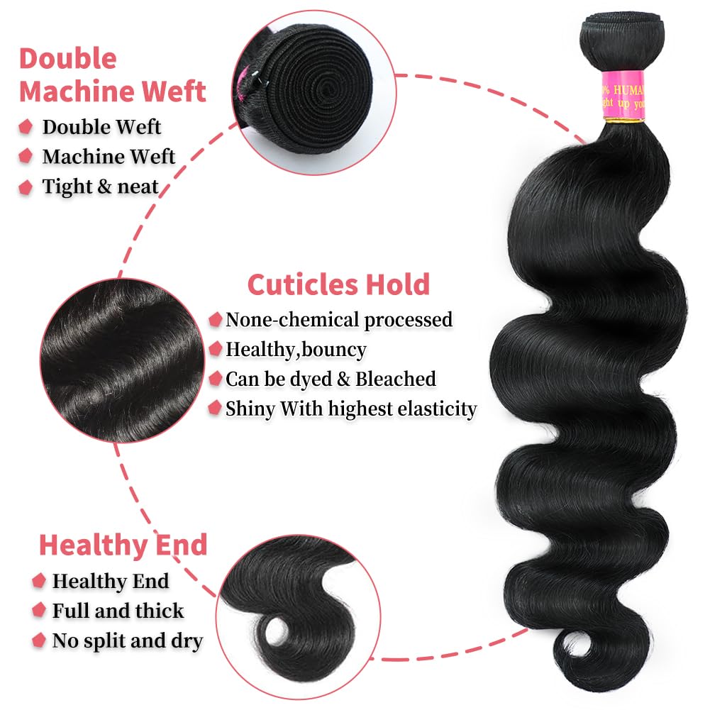 12A Human Hair Bundles Body Wave Bundles Human Hair 20 22 24 26 Inch 100% Unprocessed Brazilian Virgin Hair Body Wave 4 Bundles Human Hair Extensions for Women