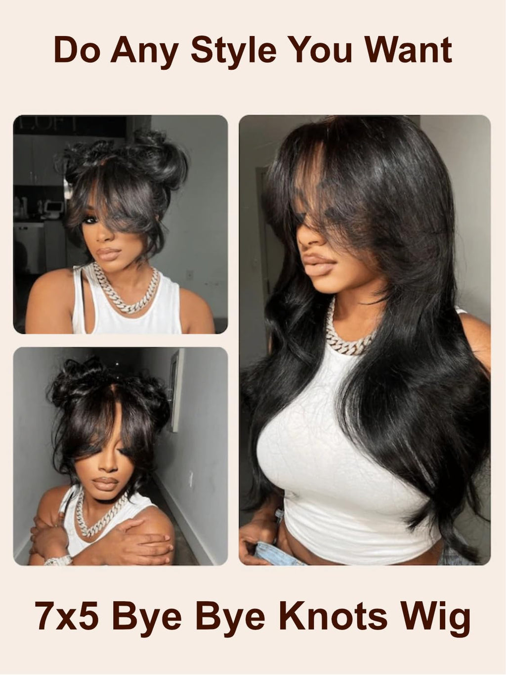 UNICE Bye Bye Knots Curtain Bangs Wig Loose Wave 7x5 Lace Glueless Pre Everything Wigs Human Hair Pre Plucked Pre Cut Bleached Knots Put on and Go Wig Natural Black for Women 180% Density 16 Inch