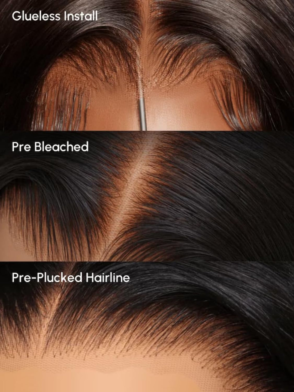 UNICE Bye Bye Knots Curtain Bangs Wig Loose Wave 7x5 Lace Glueless Pre Everything Wigs Human Hair Pre Plucked Pre Cut Bleached Knots Put on and Go Wig Natural Black for Women 180% Density 16 Inch