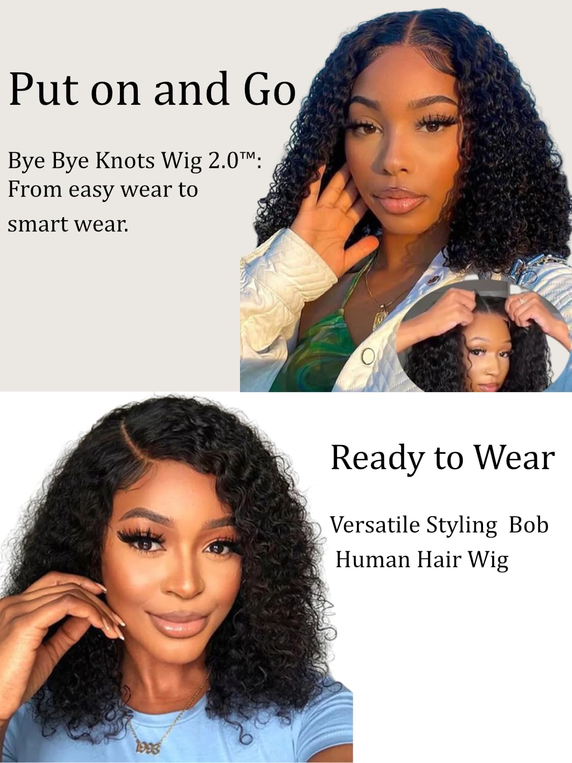 UNICE 10 inch Short Curly Bob Wig Human Hair Bye Bye Knots Glueless Wigs Pre Plucked Pre Cut Bleached Knots 7x5 Lace Closure Ready to Go Human Hair Bob Wig Ombre Brown Color