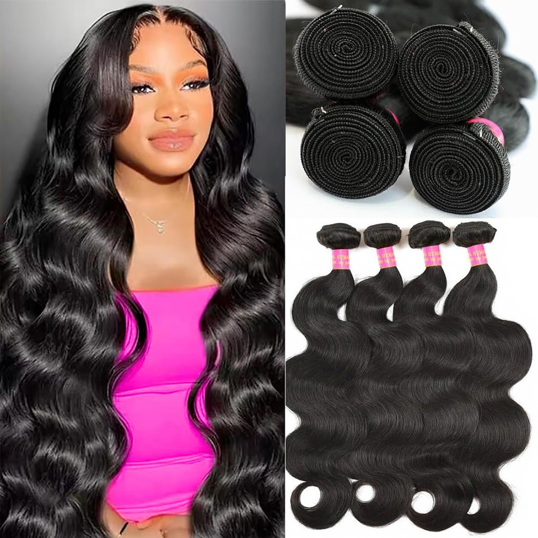 12A Human Hair Bundles Body Wave Bundles Human Hair 20 22 24 26 Inch 100% Unprocessed Brazilian Virgin Hair Body Wave 4 Bundles Human Hair Extensions for Women