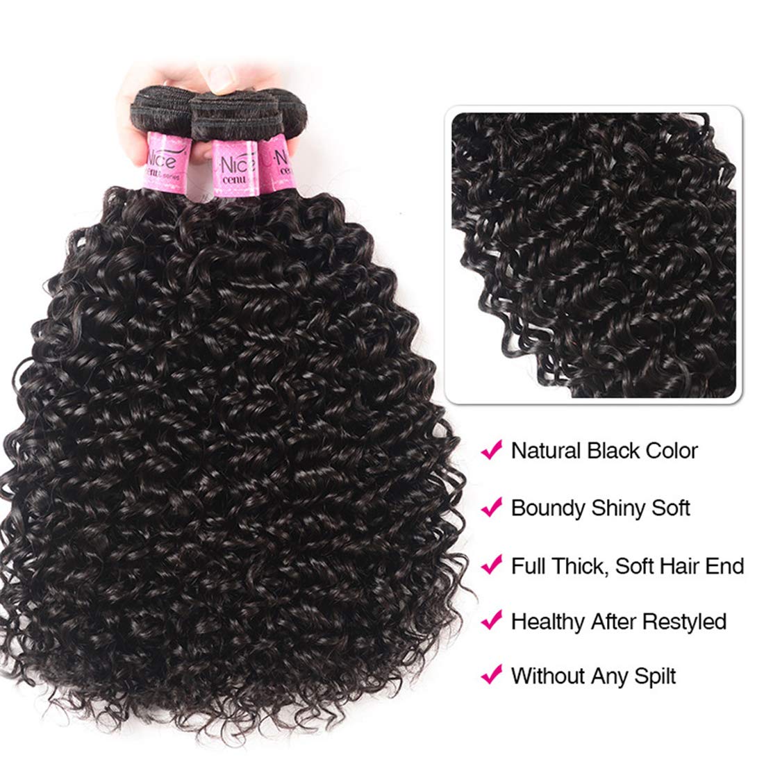 UNICE Human Hair Bundles Curly 16 18 120 inch 100% Unprocessed Brazilian Virgin Weave 3 Bundle Real Natural Black Human Hair Extensions 1B Natural Black Color for Women