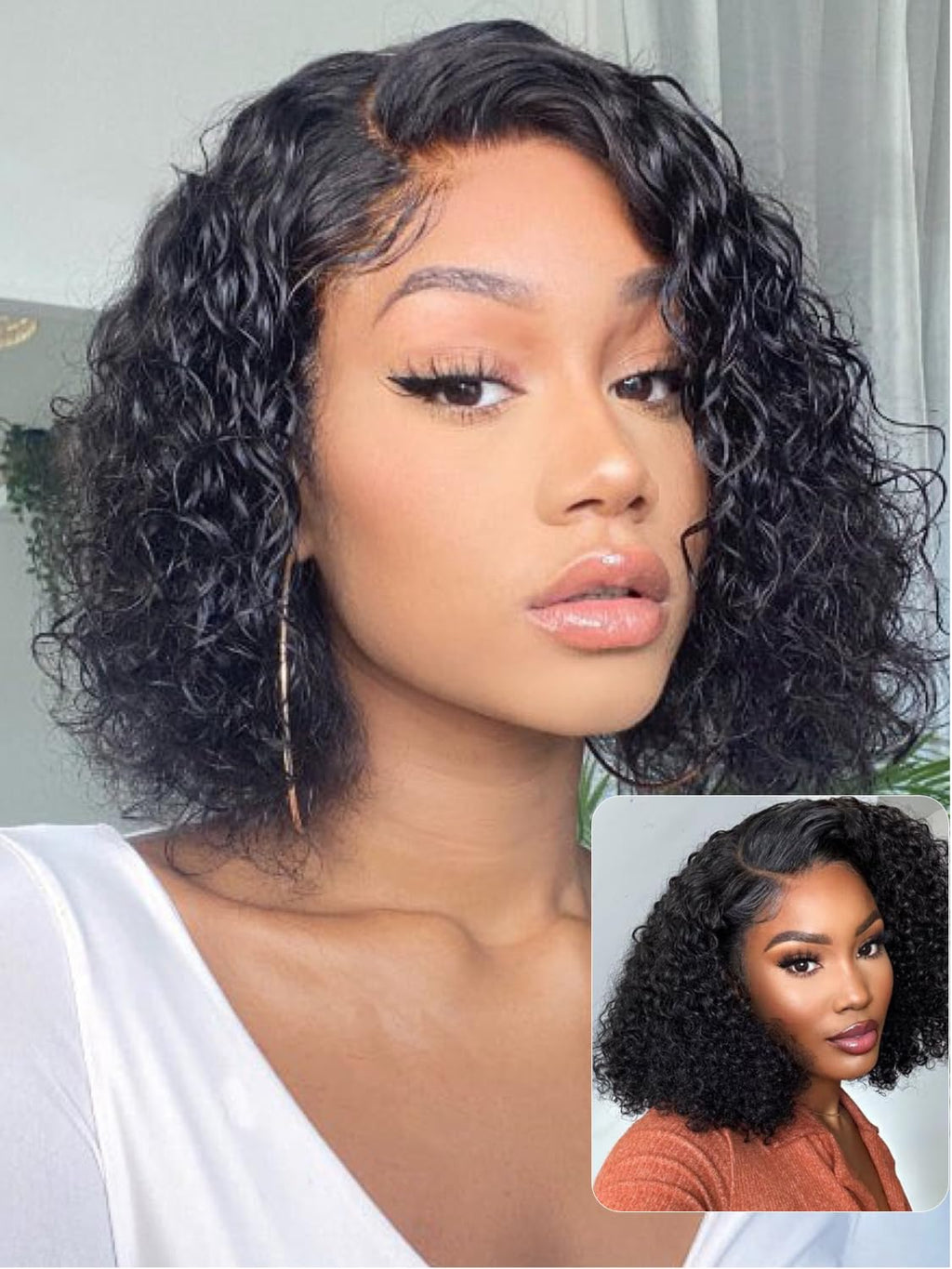 UNICE 10 inch Short Curly Bob Wig Human Hair Bye Bye Knots Glueless Wigs Pre Plucked Pre Cut Bleached Knots 7x5 Lace Closure Ready to Go Human Hair Bob Wig Ombre Brown Color