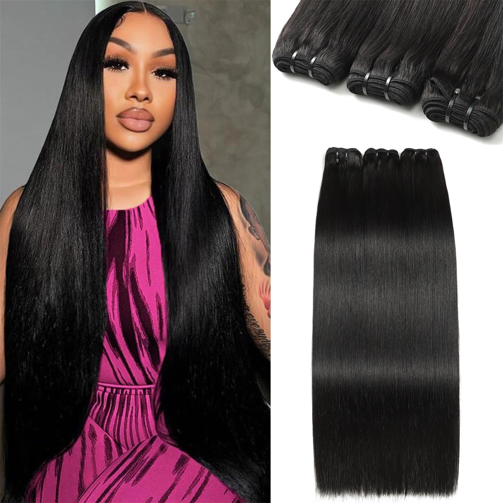 12A Human Hair Bundles 18 20 22 24 Inch 4 Straight Bundles Deals Human Hair 100% Unprocessed Brazilian Remy Virgin Hair Extensions Raw Quick Weave Sew In Glossy Billion Hair Bundles Natural Black