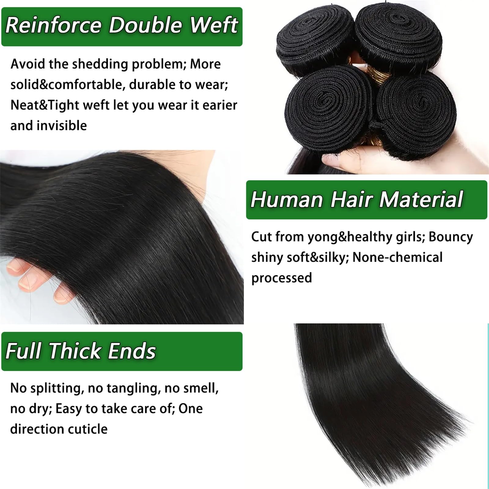 12A Human Hair Bundles 18 20 22 24 Inch 4 Straight Bundles Deals Human Hair 100% Unprocessed Brazilian Remy Virgin Hair Extensions Raw Quick Weave Sew In Glossy Billion Hair Bundles Natural Black