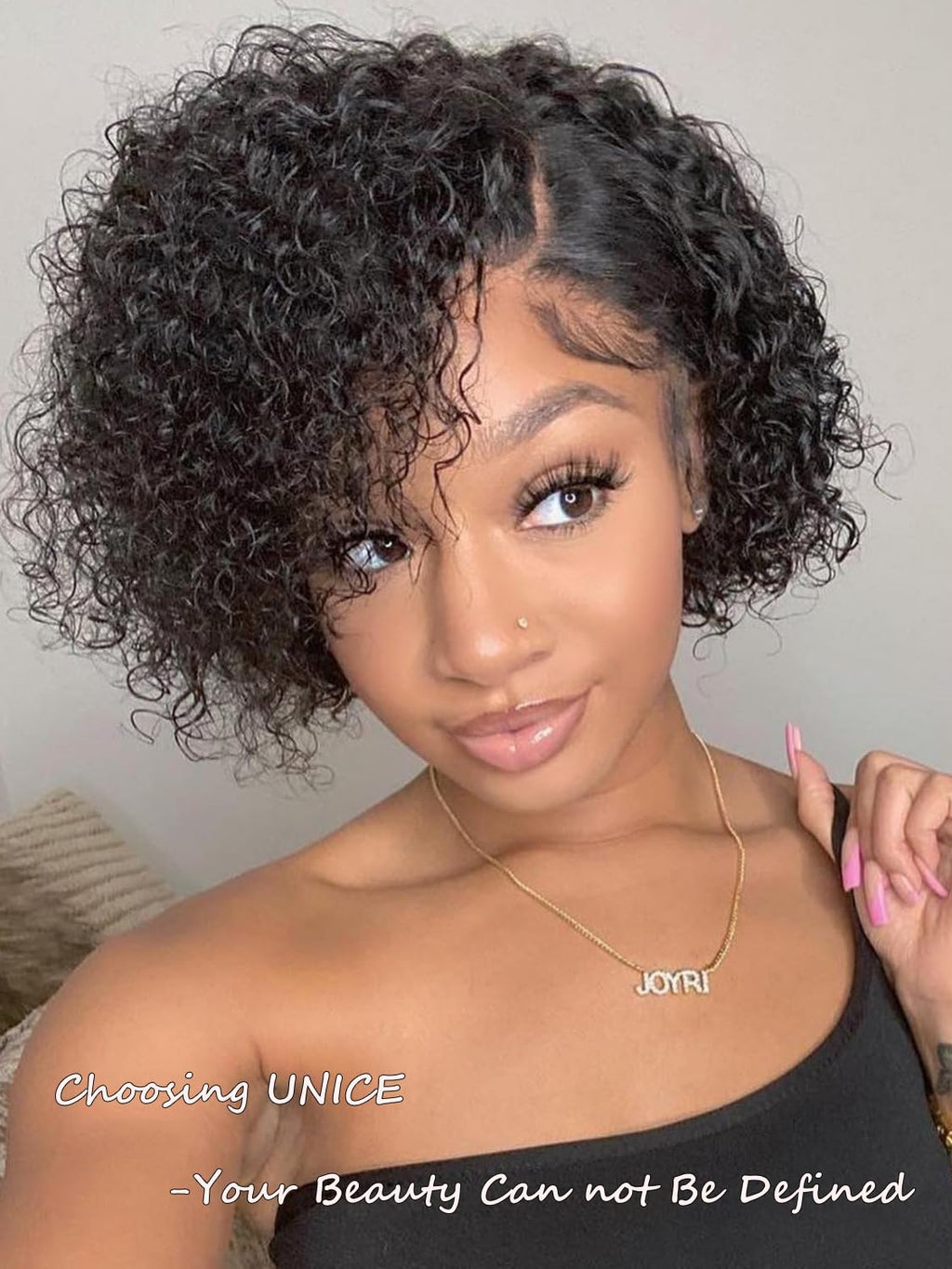UNICE 10 inch Short Curly Bob Wig Human Hair Bye Bye Knots Glueless Wigs Pre Plucked Pre Cut Bleached Knots 7x5 Lace Closure Ready to Go Human Hair Bob Wig Ombre Brown Color