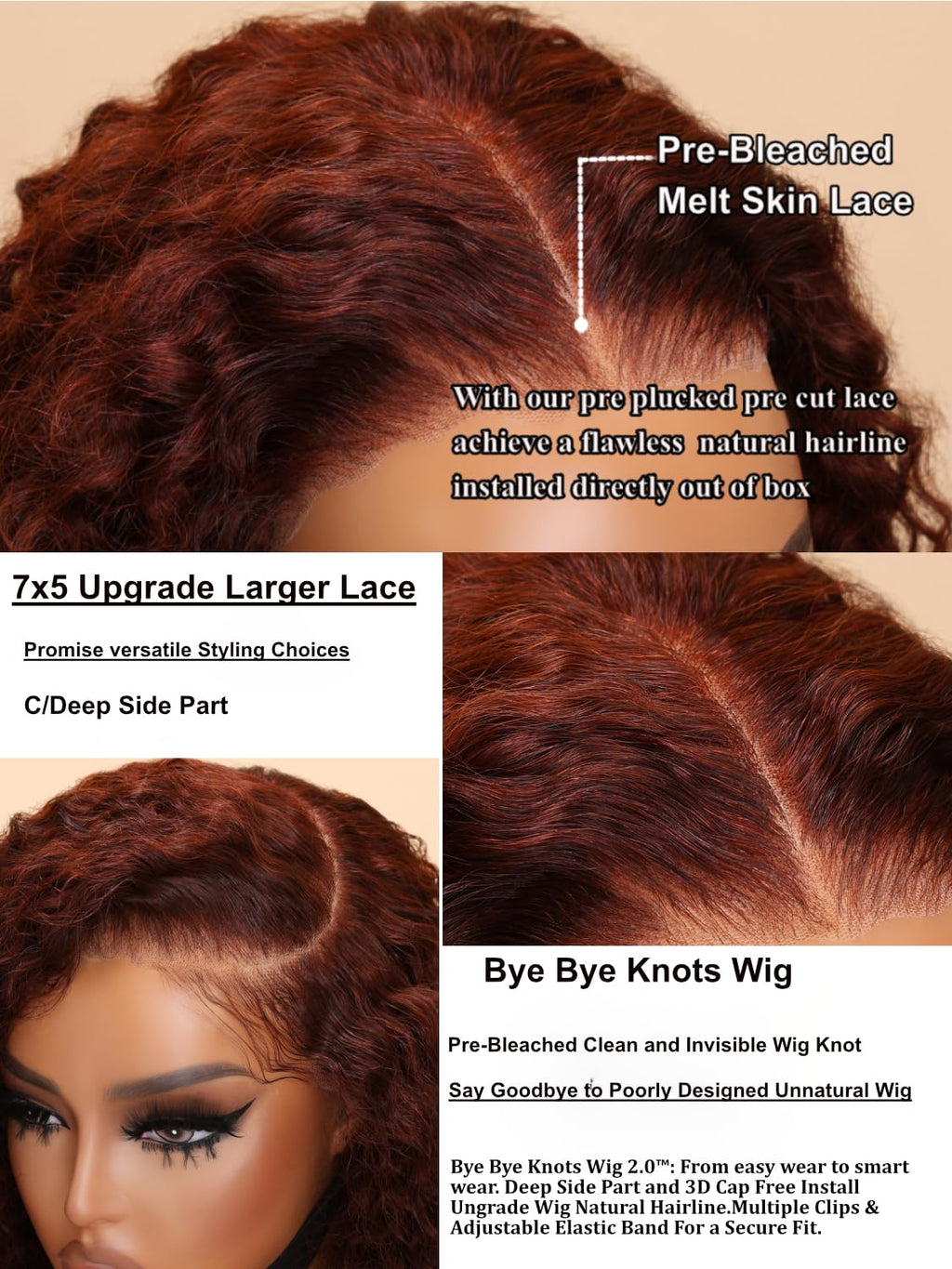 UNICE 10 inch Short Curly Bob Wig Human Hair Bye Bye Knots Glueless Wigs Pre Plucked Pre Cut Bleached Knots 7x5 Lace Closure Ready to Go Human Hair Bob Wig Ombre Brown Color