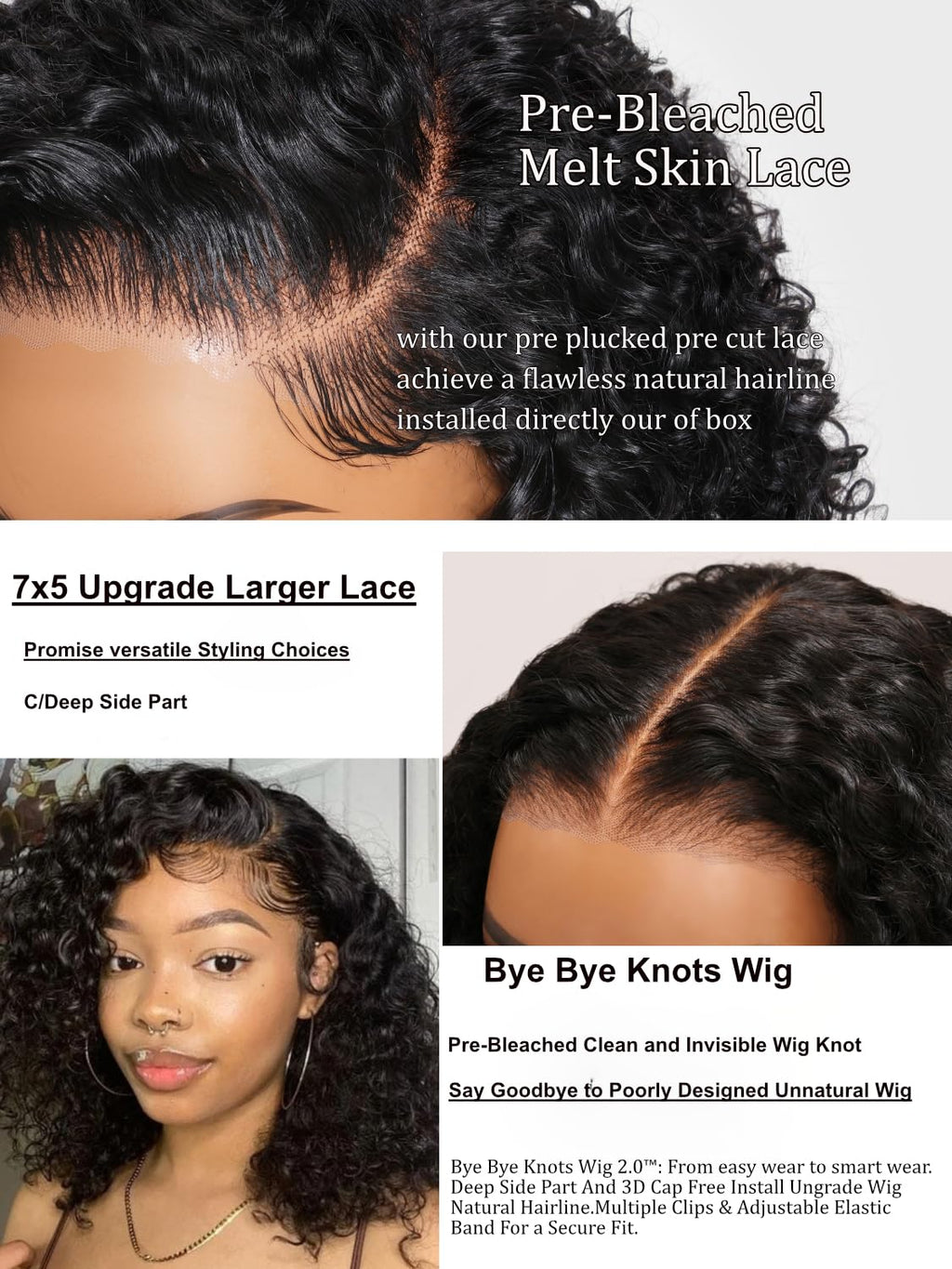 UNICE 10 inch Short Curly Bob Wig Human Hair Bye Bye Knots Glueless Wigs Pre Plucked Pre Cut Bleached Knots 7x5 Lace Closure Ready to Go Human Hair Bob Wig Ombre Brown Color