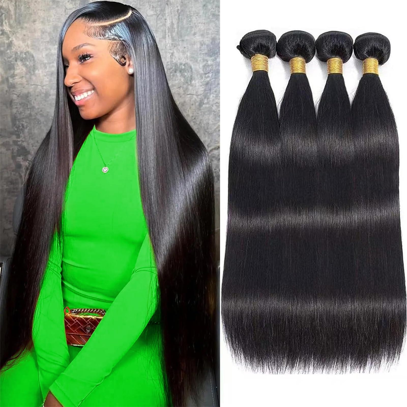 12A Human Hair Bundles 18 20 22 24 Inch 4 Straight Bundles Deals Human Hair 100% Unprocessed Brazilian Remy Virgin Hair Extensions Raw Quick Weave Sew In Glossy Billion Hair Bundles Natural Black