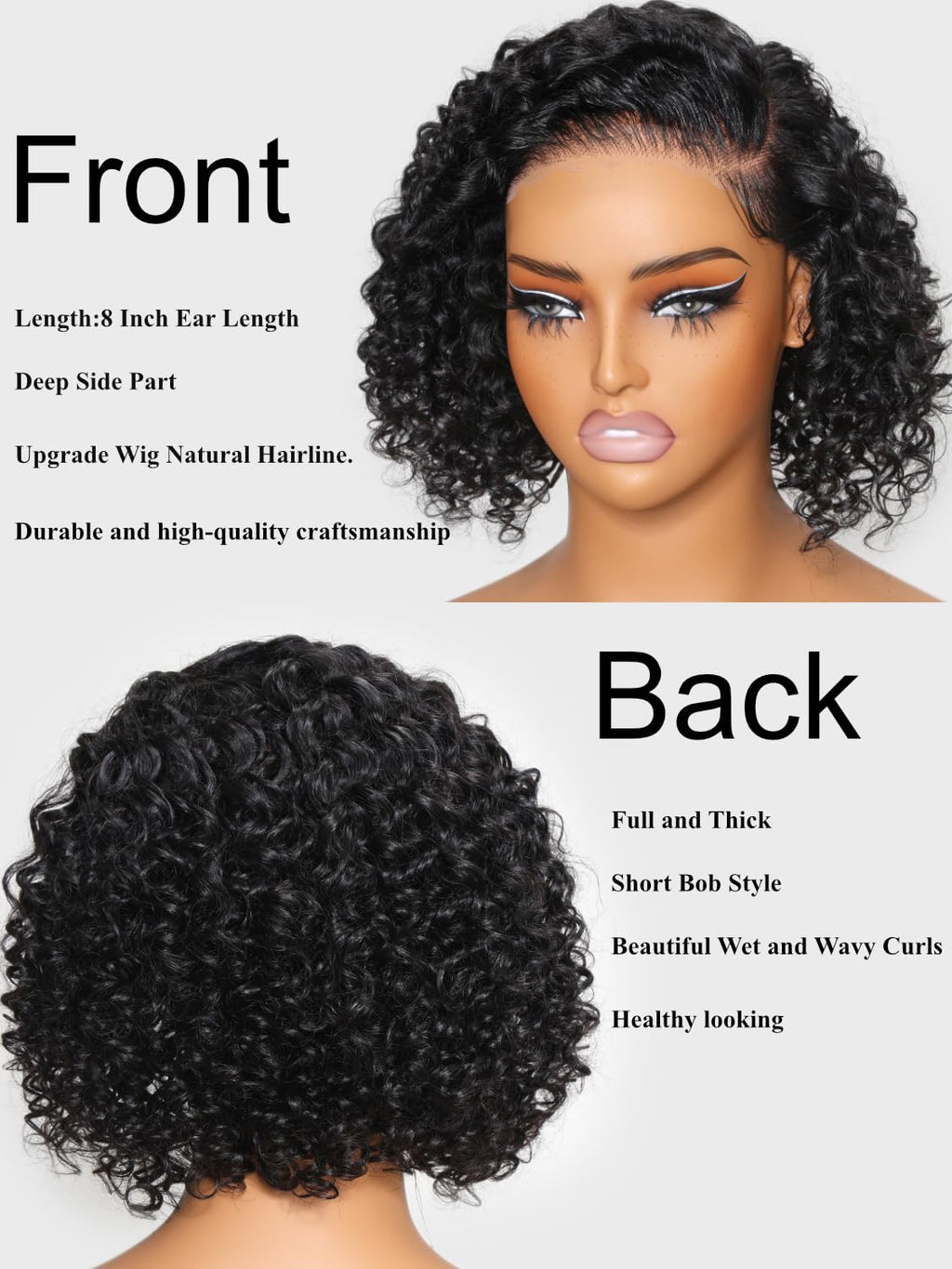 UNICE 10 inch Short Curly Bob Wig Human Hair Bye Bye Knots Glueless Wigs Pre Plucked Pre Cut Bleached Knots 7x5 Lace Closure Ready to Go Human Hair Bob Wig Ombre Brown Color