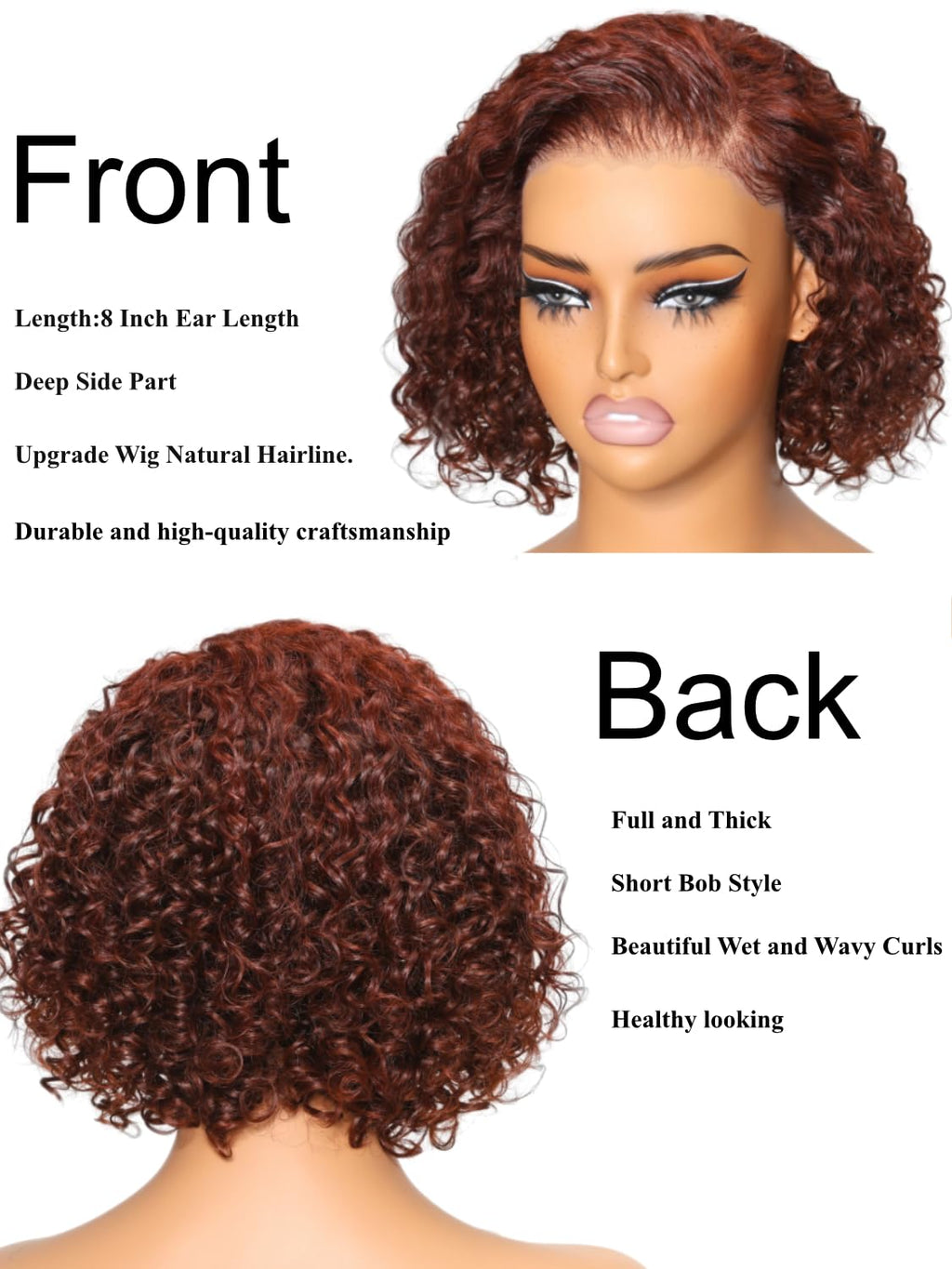 UNICE 10 inch Short Curly Bob Wig Human Hair Bye Bye Knots Glueless Wigs Pre Plucked Pre Cut Bleached Knots 7x5 Lace Closure Ready to Go Human Hair Bob Wig Ombre Brown Color