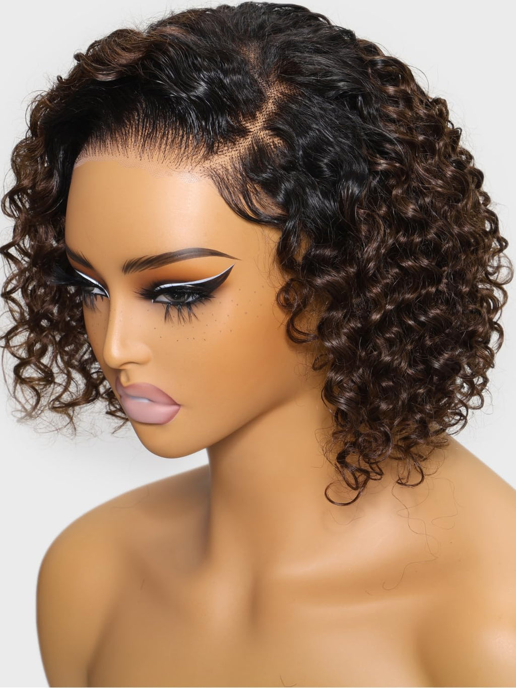 UNICE 10 inch Short Curly Bob Wig Human Hair Bye Bye Knots Glueless Wigs Pre Plucked Pre Cut Bleached Knots 7x5 Lace Closure Ready to Go Human Hair Bob Wig Ombre Brown Color