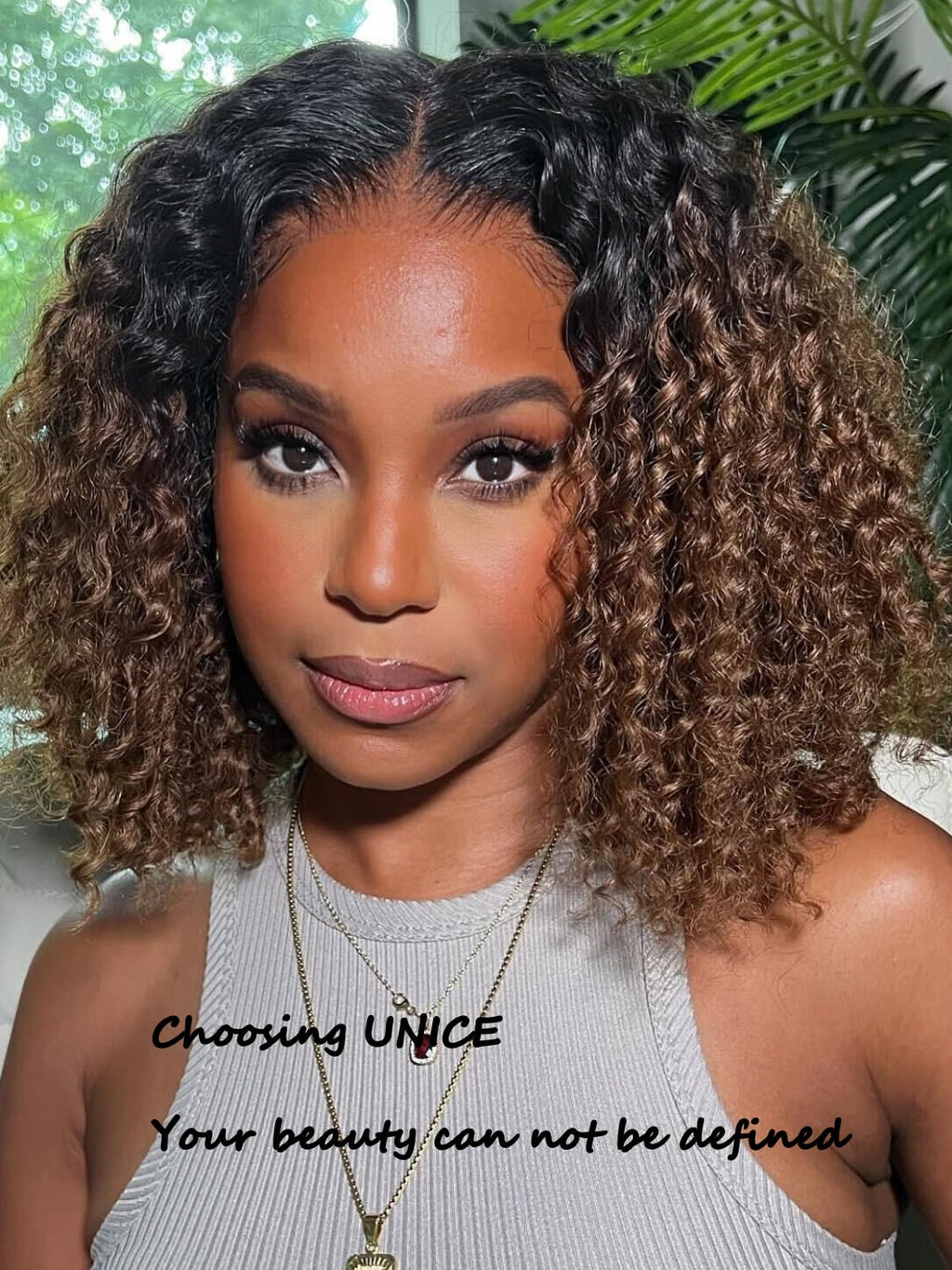 UNICE 10 inch Short Curly Bob Wig Human Hair Bye Bye Knots Glueless Wigs Pre Plucked Pre Cut Bleached Knots 7x5 Lace Closure Ready to Go Human Hair Bob Wig Ombre Brown Color
